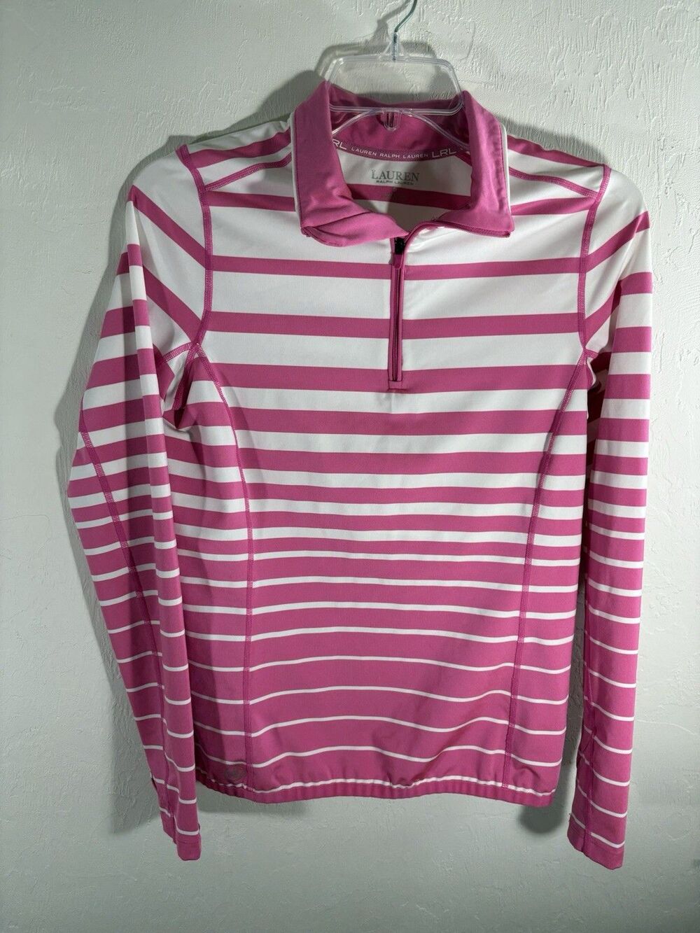 Lauren Ralph Lauren Small 1/4 Zip Pink White Pullover Activewear Women’s Shirt
